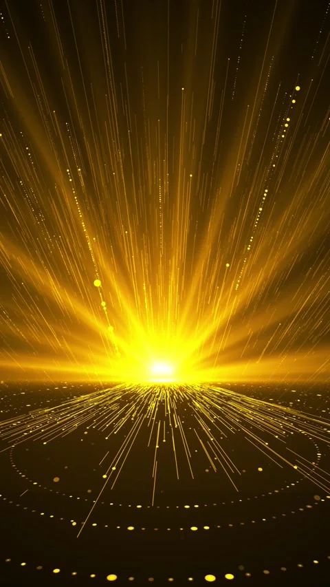 Amber light explosion background glowing speed lines, radiant center, golden par Stock Footage 340454003