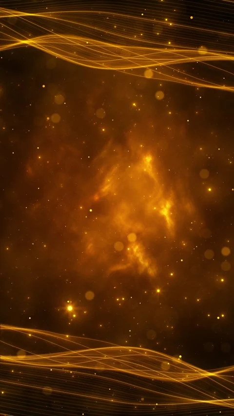 Amber light wave motion background flowing golden ribbons, bright specks, soft h Stock Footage 340416362