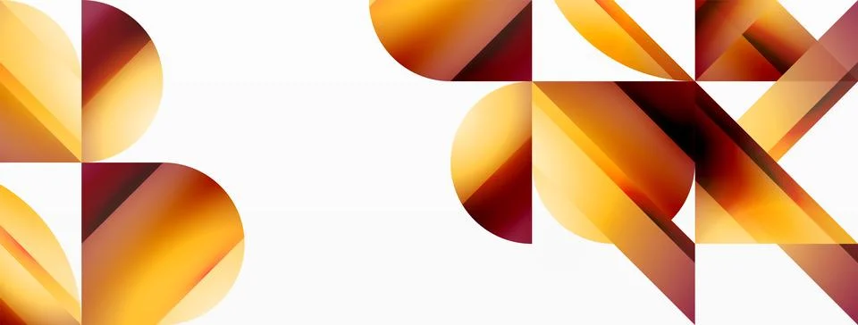 Amber Liquid in geometric pattern of circles and triangles on white background Stock Illustration