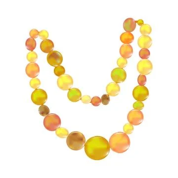 Amber necklace isolated on white background. Amber jewelry. Sun stones bead. イラスト素材