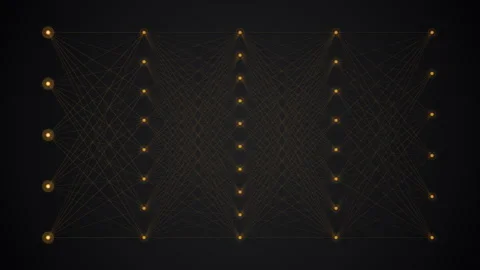 Amber neural network with activation pulses cascading through layered nodes and Vidéo 335184753