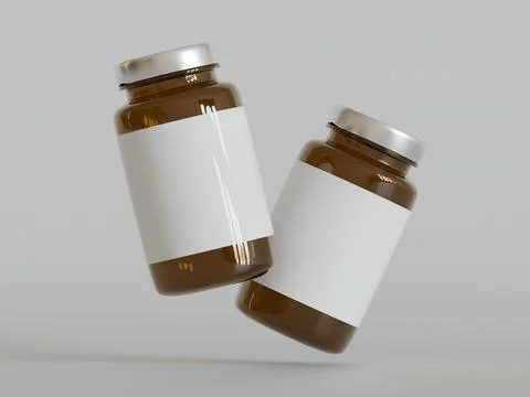 Amber Pills Bottle 3d Rendering on bright or white background (16) Illustrazione stock