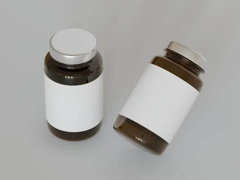 Amber Pills Bottle 3d Rendering on bright or white background (33) Illustrazione stock
