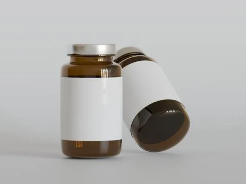 Amber Pills Bottle 3d Rendering on bright or white background (34) Illustrazione stock