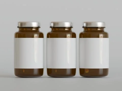 Amber Pills Bottle 3d Rendering on bright or white background (36) Stock Illustration