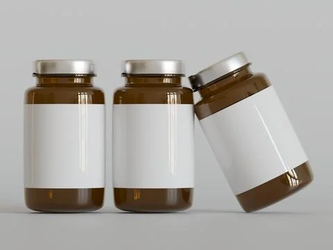 Amber Pills Bottle 3d Rendering on bright or white background (38) Stock-Illustration