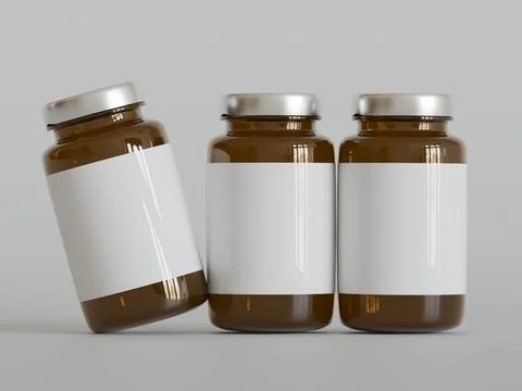Amber Pills Bottle 3d Rendering on bright or white background (42) Illustrazione stock
