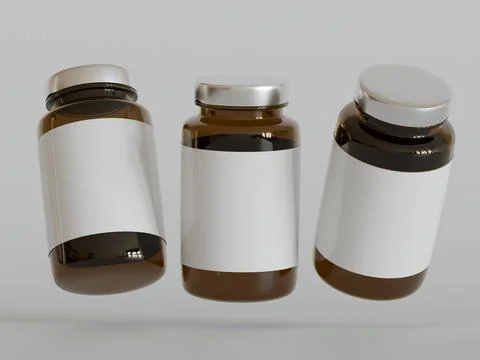 Amber Pills Bottle 3d Rendering on bright or white background (48) Illustrazione stock