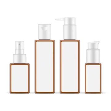 Amber Plastic Packaging Bottles Mockups With Blank Labels Stock Illustration