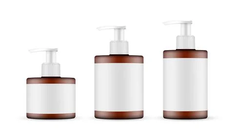 Amber Pump Bottles Mockups with Labels Stock Illustration