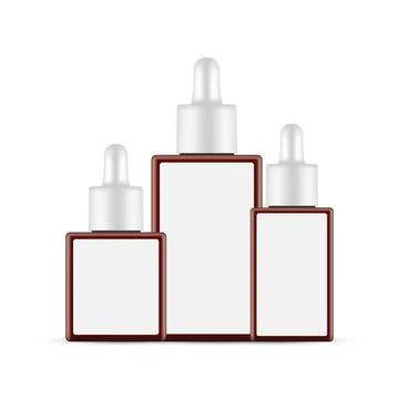 Amber Rectangular Dropper Bottles Mockups With Blank Labels Stock Illustration