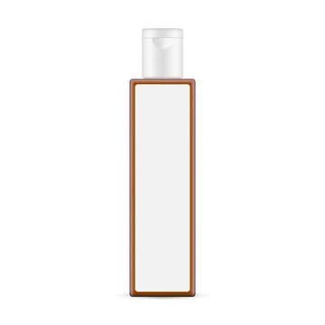Amber Rectangular Plastic Packaging Bottle Mockup With Blank Label Stock Illustration