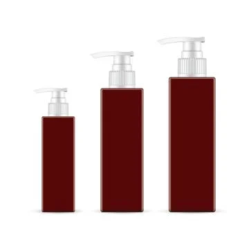 Amber Rectangular Plastic Pump Bottles Mockup. Cosmetics for Skin Care Stock Illustration