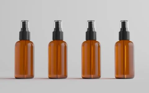 Amber Spray Bottle Mockup - Multiple Bottles. 3D Illustration Stock Illustration