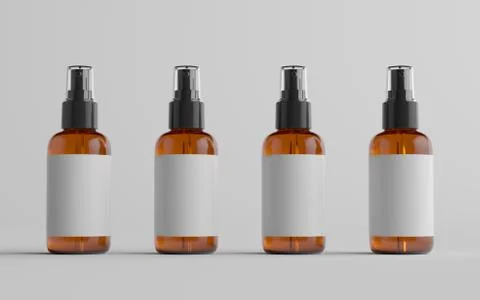 Amber Spray Bottle Mockup - Multiple Bottles. Blank Label. 3D Illustration Stock Illustration