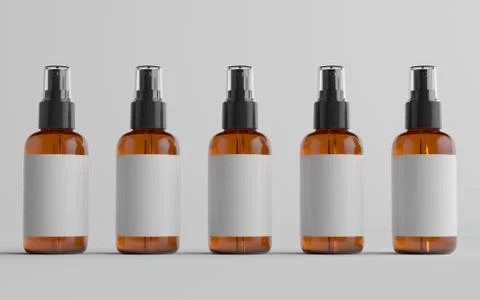 Amber Spray Bottle Mockup - Multiple Bottles. Blank Label. 3D Illustration Stock Illustration