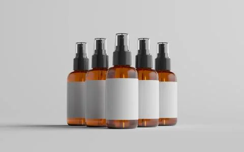 Amber Spray Bottle Mockup - Multiple Bottles. Blank Label. 3D Illustration Stock Illustration