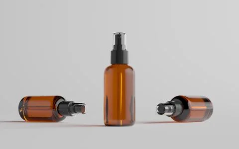 Amber Spray Bottle Mockup - Three Bottles. 3D Illustration Stock Illustration