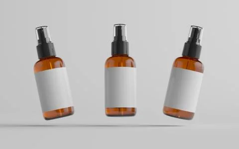 Amber Spray Bottle Mockup - Three Bottles. Blank Label. 3D Illustration Stock Illustration
