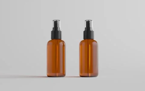 Amber Spray Bottle Mockup - Two Bottles. 3D Illustration Stock Illustration