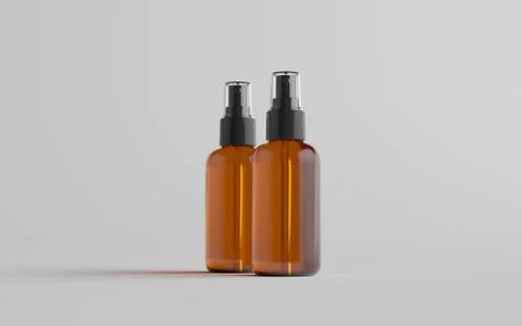 Amber Spray Bottle Mockup - Two Bottles. 3D Illustration Stock Illustration