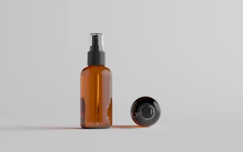 Amber Spray Bottle Mockup - Two Bottles. 3D Illustration Stock Illustration