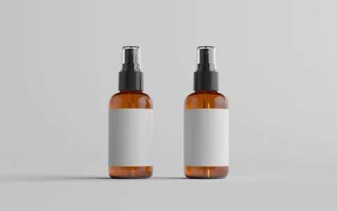Amber Spray Bottle Mockup - Two Bottles. Blank Label. 3D Illustration Stock Illustration