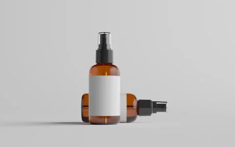 Amber Spray Bottle Mockup - Two Bottles. Blank Label. 3D Illustration Stock Illustration