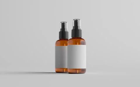 Amber Spray Bottle Mockup - Two Bottles. Blank Label. 3D Illustration Stock Illustration