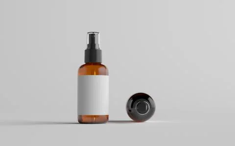 Amber Spray Bottle Mockup - Two Bottles. Blank Label. 3D Illustration Stock Illustration