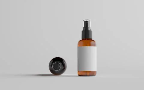 Amber Spray Bottle Mockup - Two Bottles. Blank Label. 3D Illustration Stock Illustration