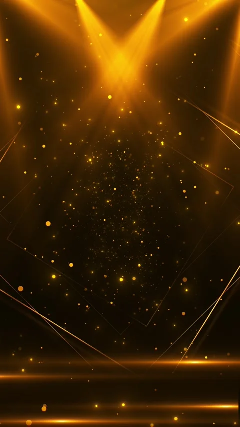 Amber square outlines form a layered corridor around glowing dust and lights, Stock Footage 340999044