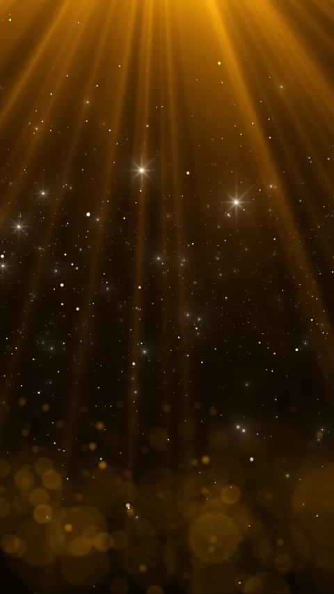 Amber stage light background overhead beams, glitter dust, and glowing star part Stock Footage 340417850