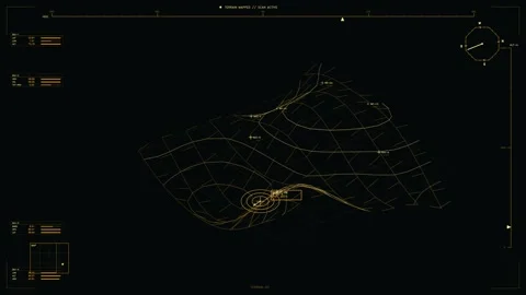 Amber Tactical HUD with 3D Terrain Wireframe and Flight Telemetry Data Inte.. Stock Footage 334104436