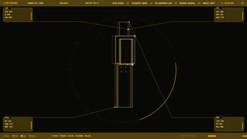 Amber tactical HUD interface featuring a rotating humanoid wireframe with t.. Stock Footage 334091649