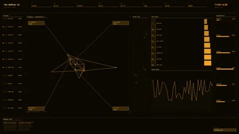 Amber Tactical HUD Interface with Spacecraft Schematic Telemetry and Real-T.. Stock-Footage 334114569