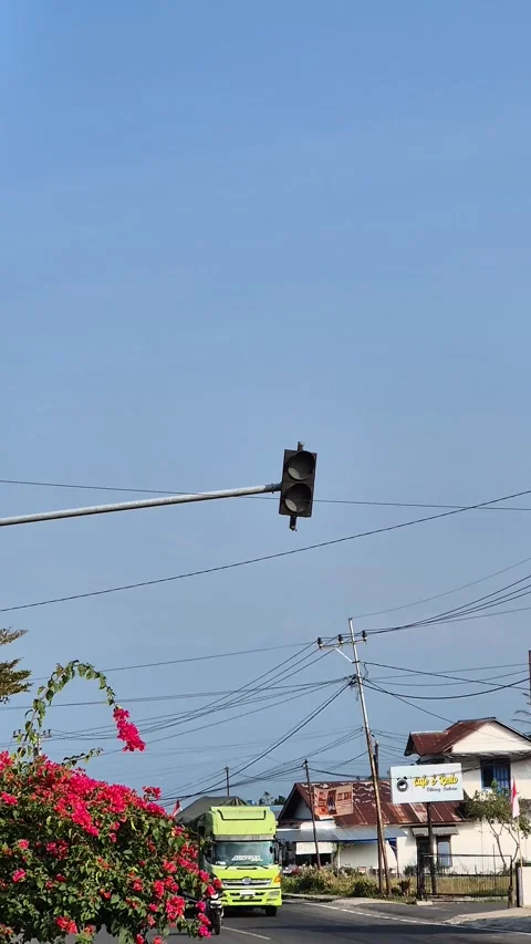 Amber traffic light on a pole Stock Footage 343617625