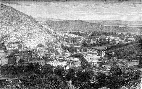 The Amber Valley, view from the Diwan Khana, vintage engraving. Stockillustratie