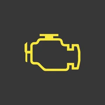 Amber vector graphic on a black background of a dashboard warning light Stock Illustration