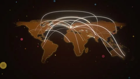 Amber World Map In Perspective With E Commerce Delivery Hub Routes Stock Footage 343109305