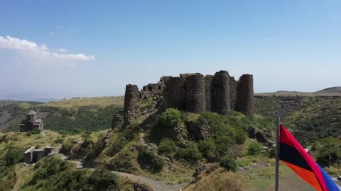 Amberd Fortress in spring  by drone 9 Video stock 335482535