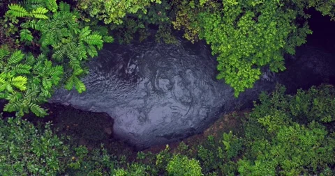 Ambient Jungle River Flow with Clear Water and Rocks Aerial Shot 스톡 동영상 332415539