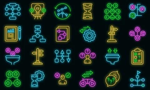 Ambiguity icons set vector neon Stock Illustration
