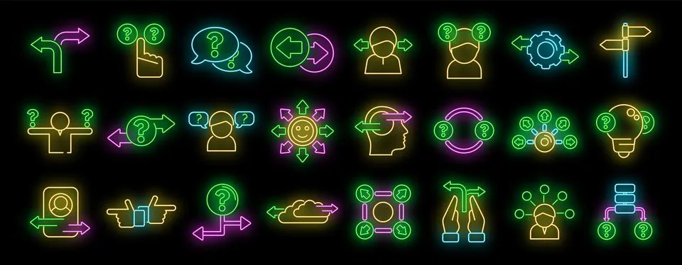 Ambiguity icons set vector neon Stock Illustration