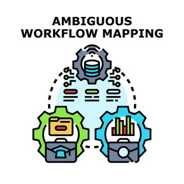 Ambiguous workflow mapping process creating complex business strategy Stock Illustration