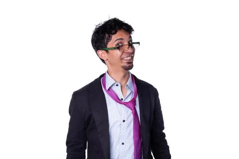 Ambisious businessman making funny and weird faces with desire look, isolated on Stock Photos