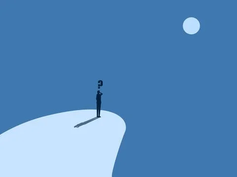 Ambition is difficult, Businessman thinks of solving problems on the cliff Illustrazione stock