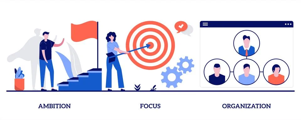 Ambition, focus, organization concept with tiny people. Business determinat.. Stock Illustration