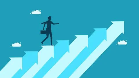 Ambition for success. Businessman walking up the growth arrow ladder Stock Illustration