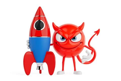 Ambitious Launch Concept. Red Evil Cartoon Character Standing Next To Color.. Stock Illustration